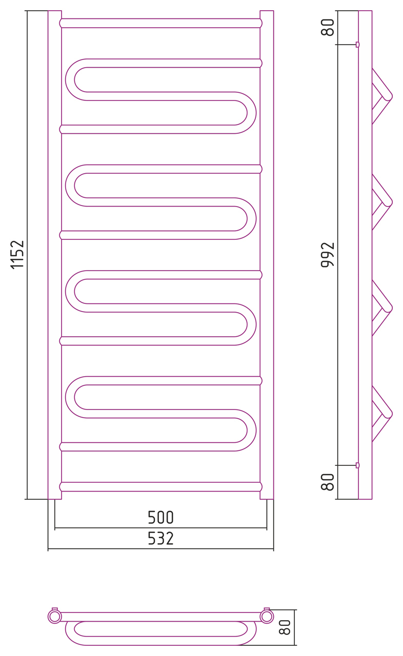 Полотенцесушитель комбинированный Сунержа Элегия-ПРОФИ 1200x500. 00-5105-1250